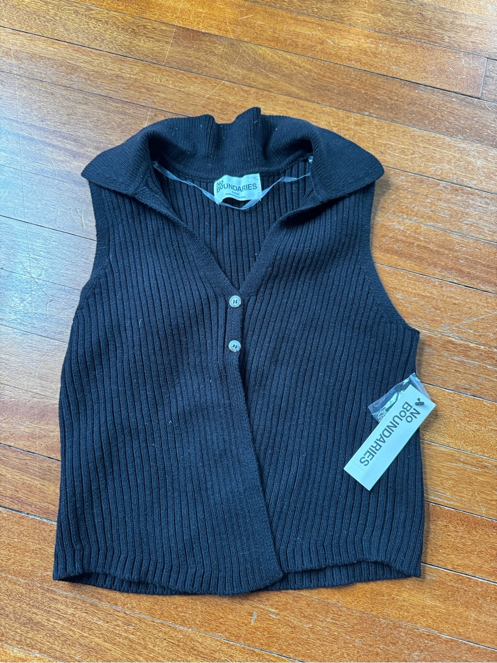 No Boundaries Black Ribbed Button-Up Collar Vest